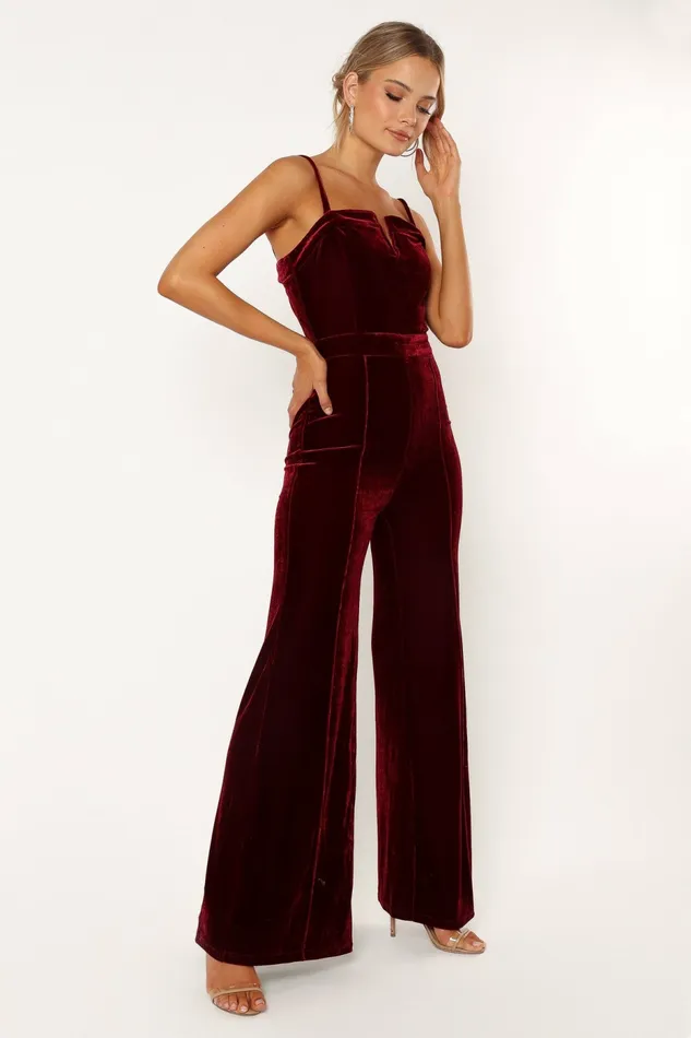 Jumpsuits and Rompers Lexie Velvet Jumpsuit Burgundy Petal and Pup Women