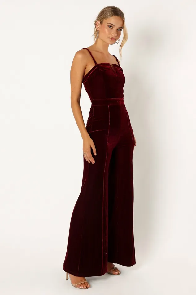 Jumpsuits and Rompers Lexie Velvet Jumpsuit Burgundy Petal and Pup Women