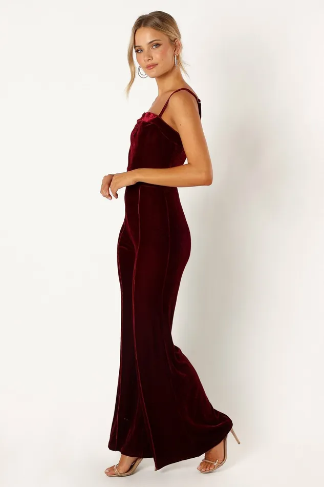 Jumpsuits and Rompers Lexie Velvet Jumpsuit Burgundy Petal and Pup Women