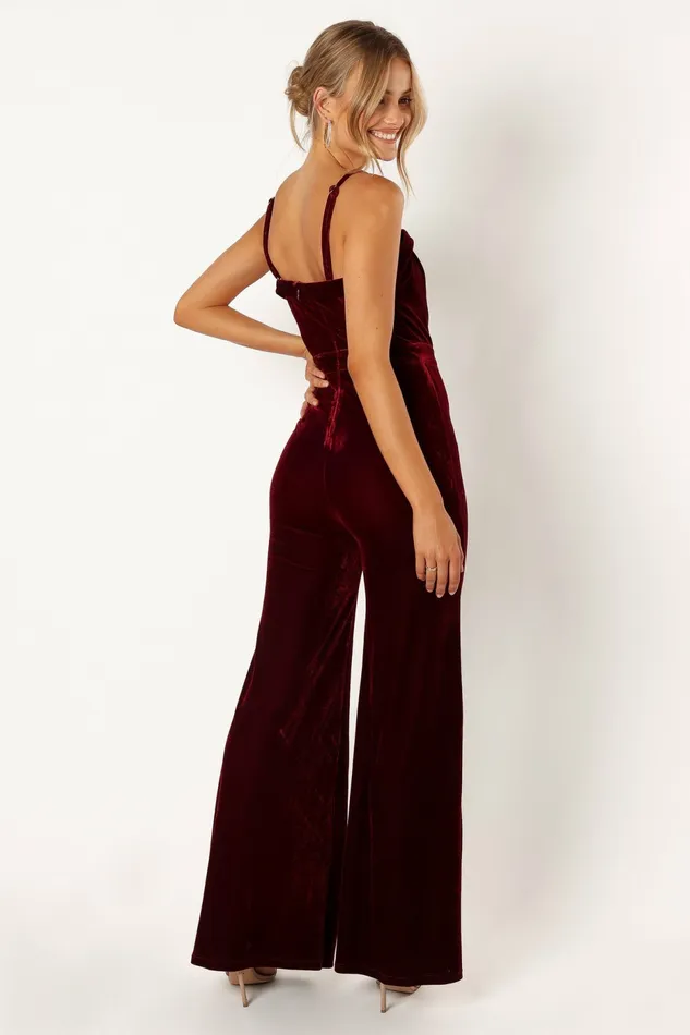 Jumpsuits and Rompers Lexie Velvet Jumpsuit Burgundy Petal and Pup Women