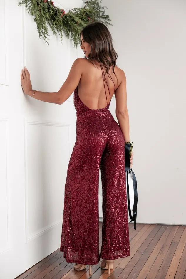 Jumpsuits and Rompers Petal and Pup Women Khianna Sequin One Shoulder Jumpsuit Red