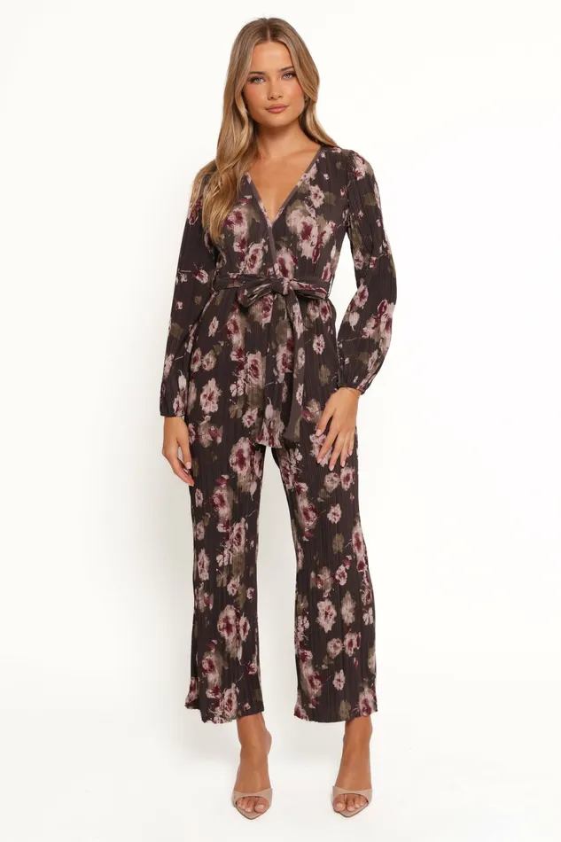 Jumpsuits and Rompers Petal and Pup Women Solange Plisse Jumpsuit Steel Grey Floral