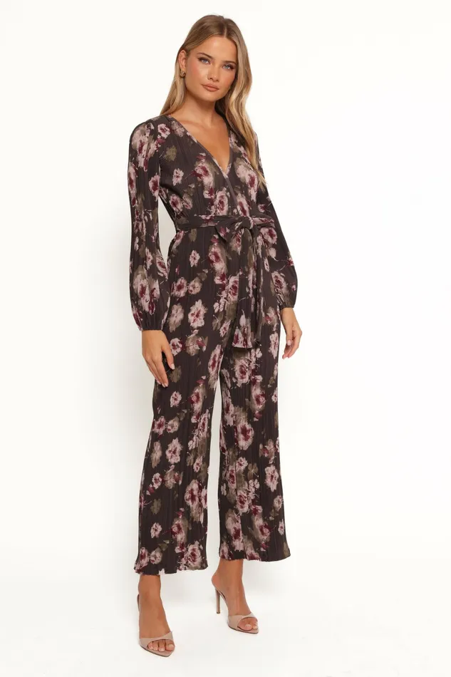 Jumpsuits and Rompers Petal and Pup Women Solange Plisse Jumpsuit Steel Grey Floral