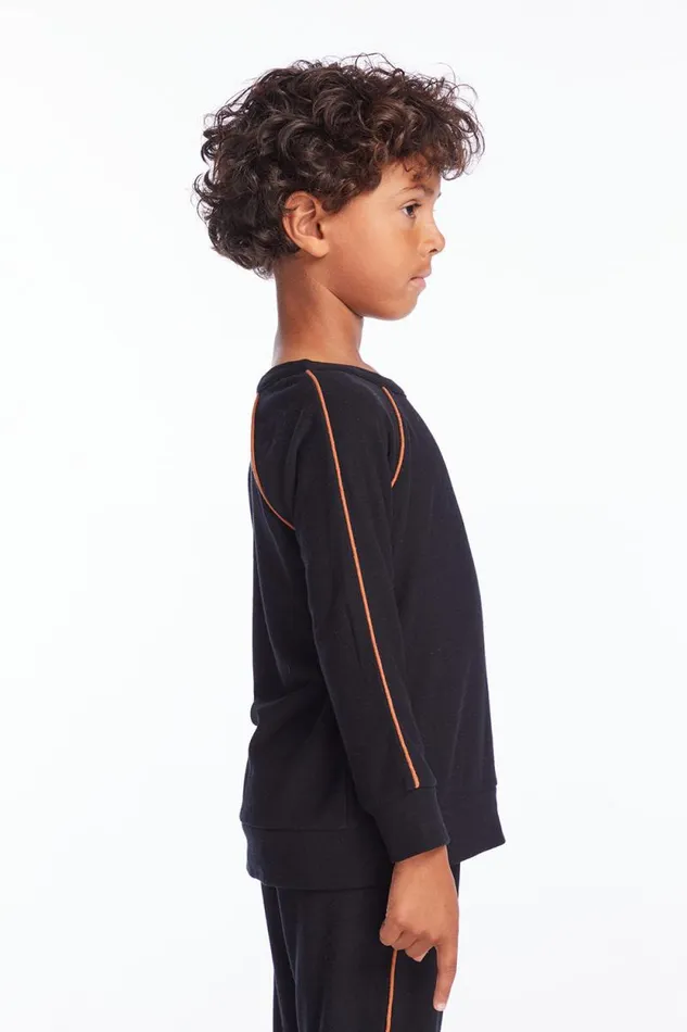 Kids Chaser Brand Boys Boys True Black Raglan Pullover With Piping