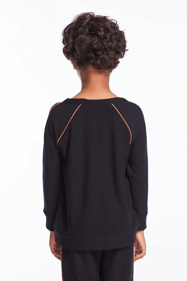 Kids Chaser Brand Boys Boys True Black Raglan Pullover With Piping