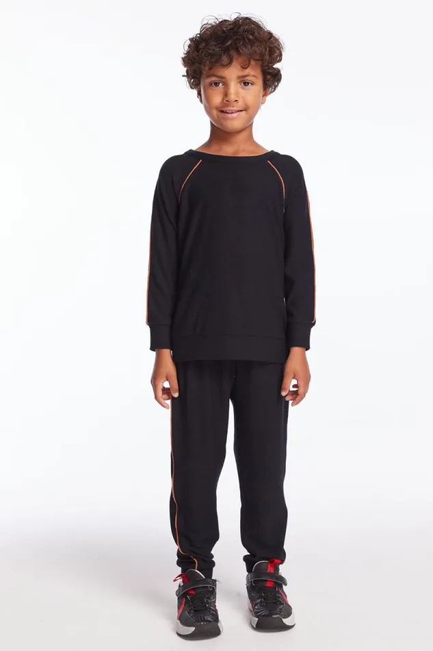 Kids Chaser Brand Boys Boys True Black Raglan Pullover With Piping