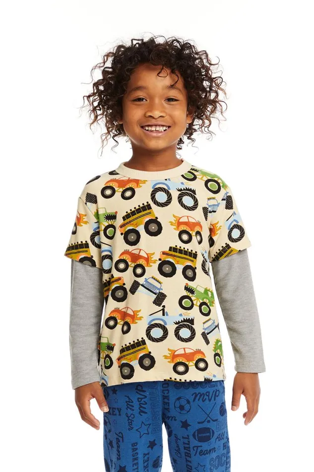 Kids Chaser Brand Boys Long And Short Sleeve Monster Truck Tee