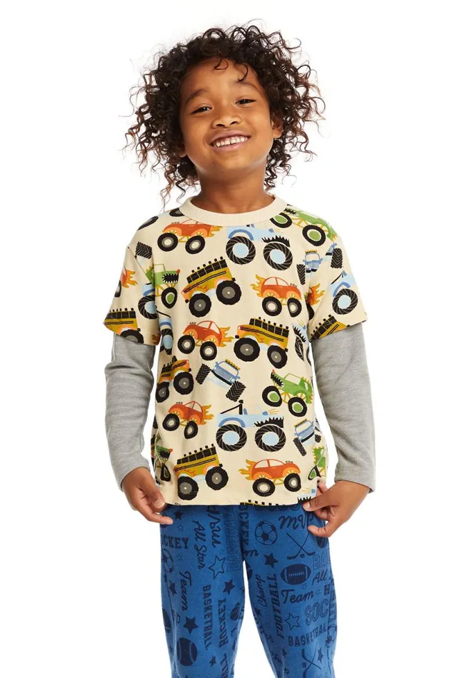 Kids Chaser Brand Boys Long And Short Sleeve Monster Truck Tee