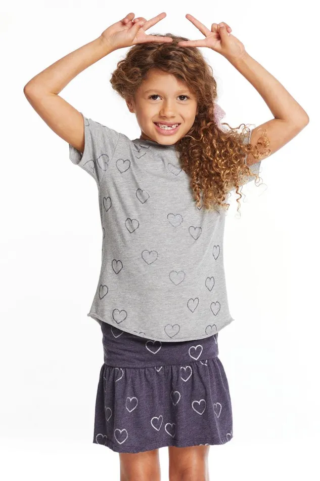 Kids Chaser Brand Girls Glitter Hearts Girls Crew Neck Tee