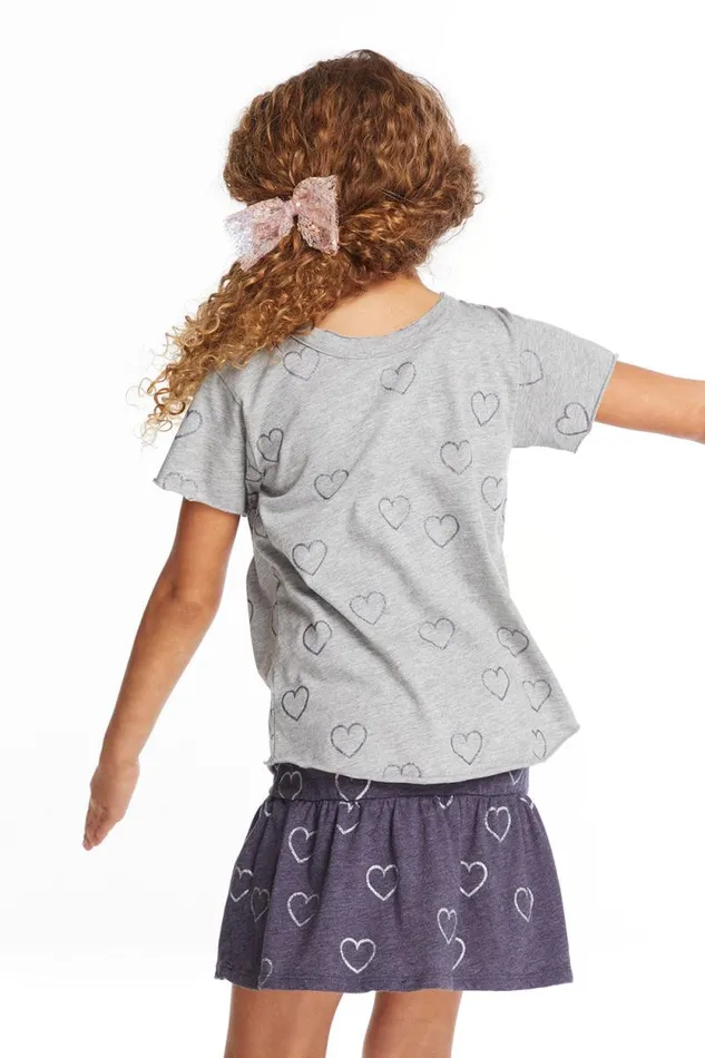 Kids Chaser Brand Girls Glitter Hearts Girls Crew Neck Tee
