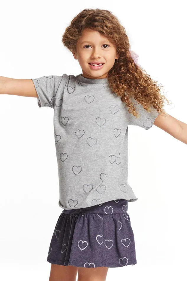 Kids Chaser Brand Girls Glitter Hearts Girls Crew Neck Tee