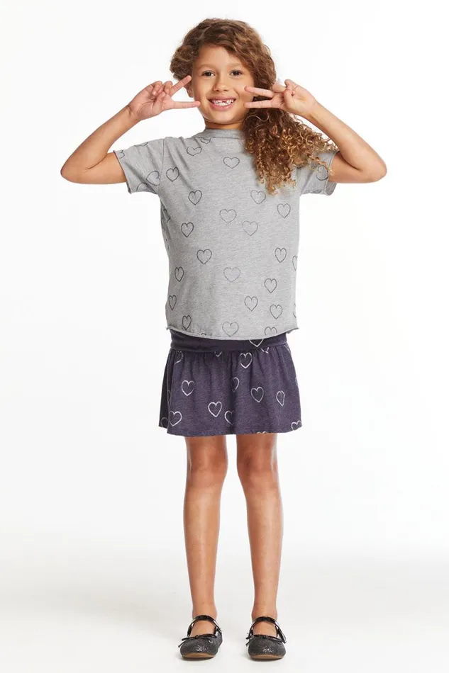 Kids Chaser Brand Girls Glitter Hearts Girls Crew Neck Tee