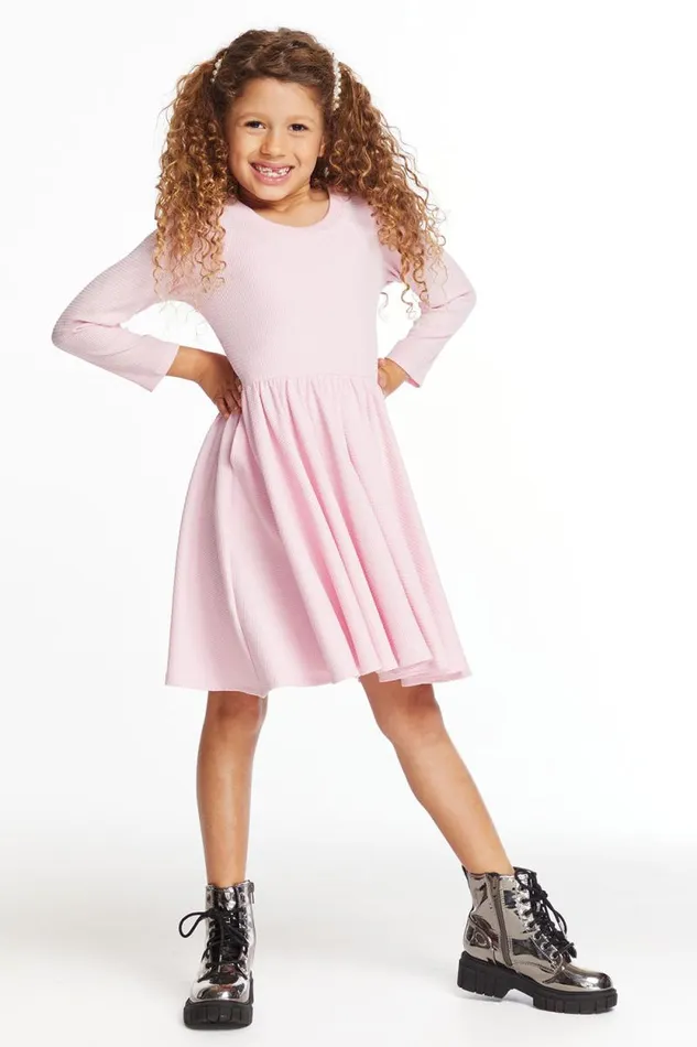 Kids Chaser Brand Girls Puff Girls Long Sleeve Ribbon Dress With Twirl Skirt