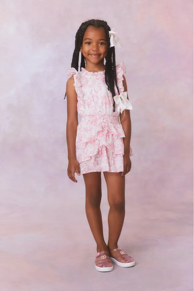 Kids LoveShackFancy Girls Girls Bow Print Decker Dress Bubblegum Blast
