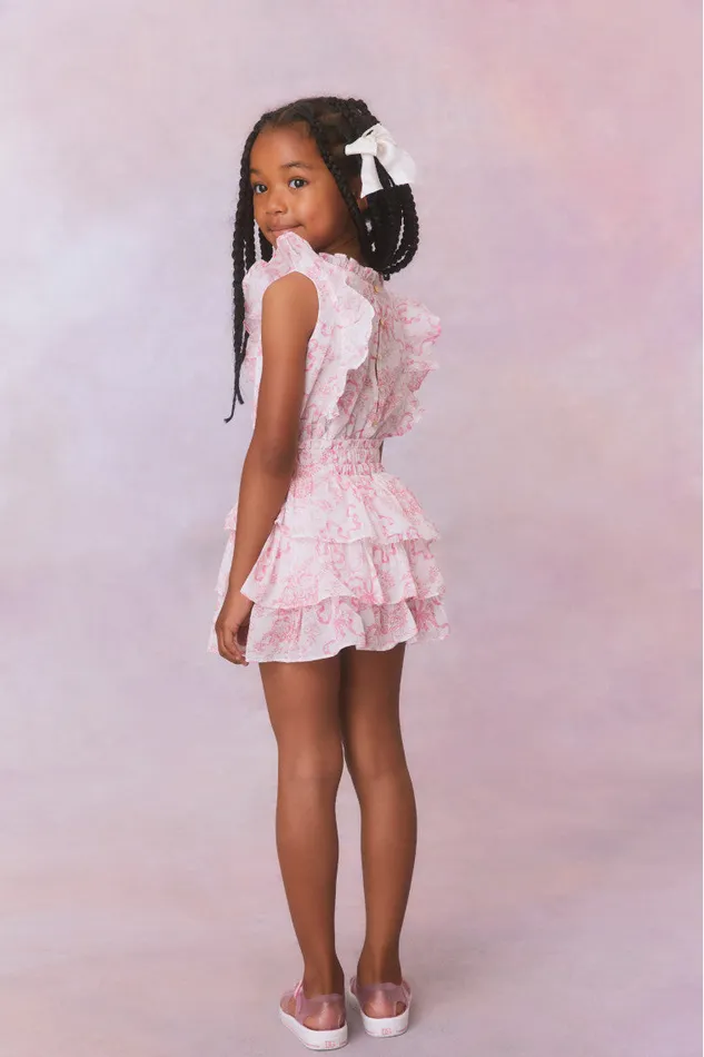 Kids LoveShackFancy Girls Girls Bow Print Decker Dress Bubblegum Blast