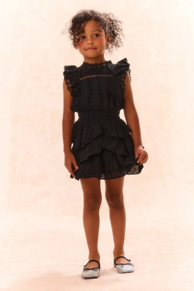 Kids LoveShackFancy Girls Girls Decker Cotton Ruffle Dress Black