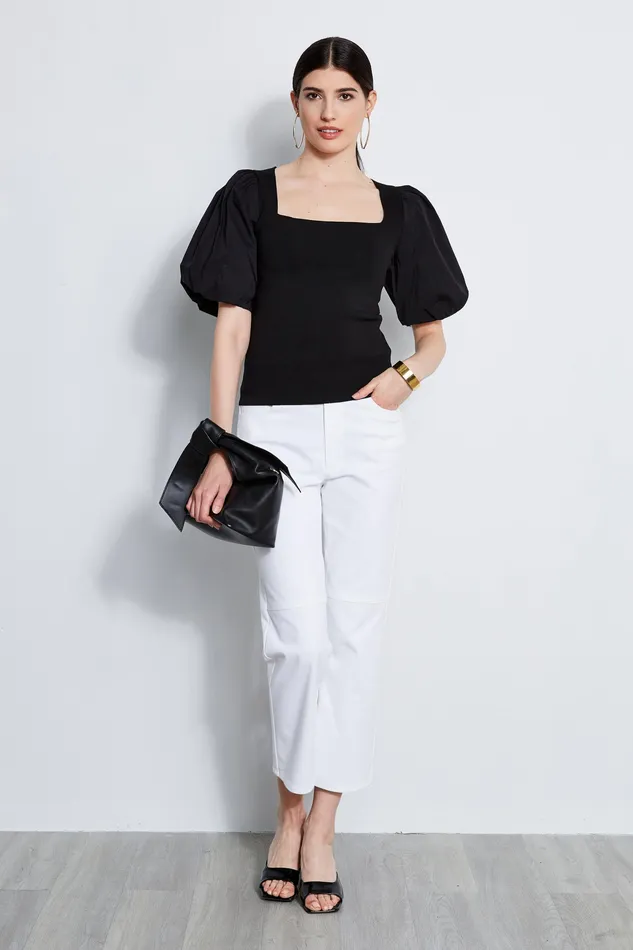 Knits and Sweaters Women Elie Tahari Cotton Puff Sleeve Knit NOIR