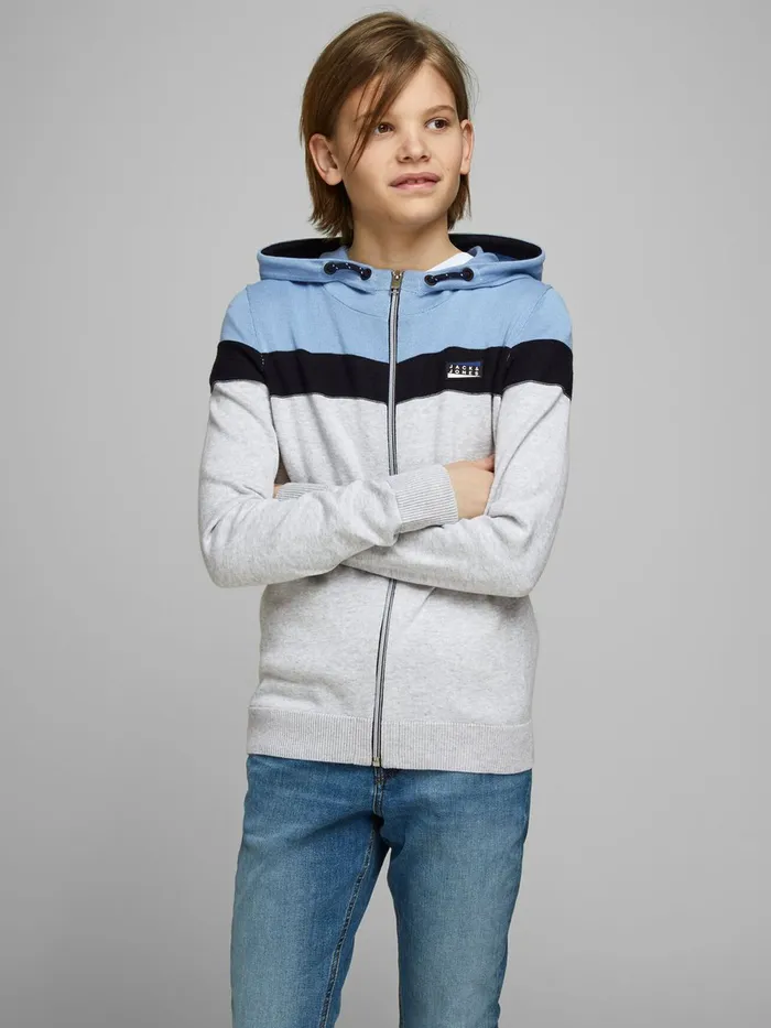 Knitwear JACK and JONES Junior BOYS COLOUR BLOCK CARDIGAN Blue Dusk Blue Online Knitwear JACK and JONES Junior BOYS COLOUR BLOCK CARDIGAN Blue Dusk Blue Online