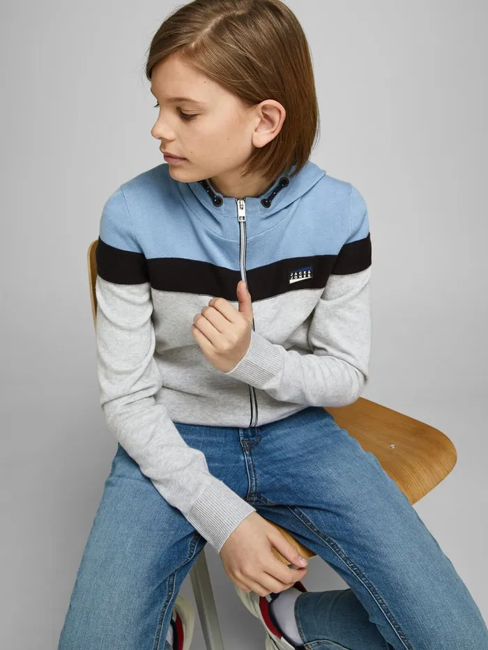 Knitwear JACK and JONES Junior BOYS COLOUR BLOCK CARDIGAN Blue Dusk Blue Online