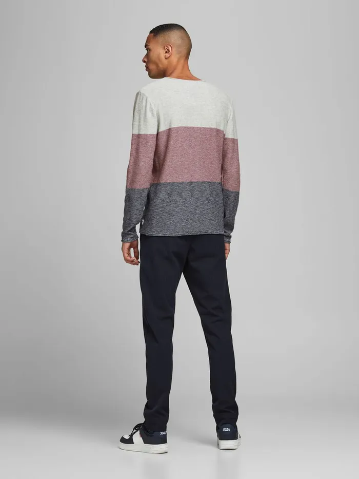 Knitwear JACK and JONES Mens BLOCK STRIPE KNITTED JUMPER Grey Hawthorn Rose Gift for Friend