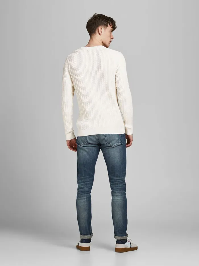 Knitwear JACK and JONES Mens CABLE KNITTED JUMPER White Jet Stream Cheap On Sale