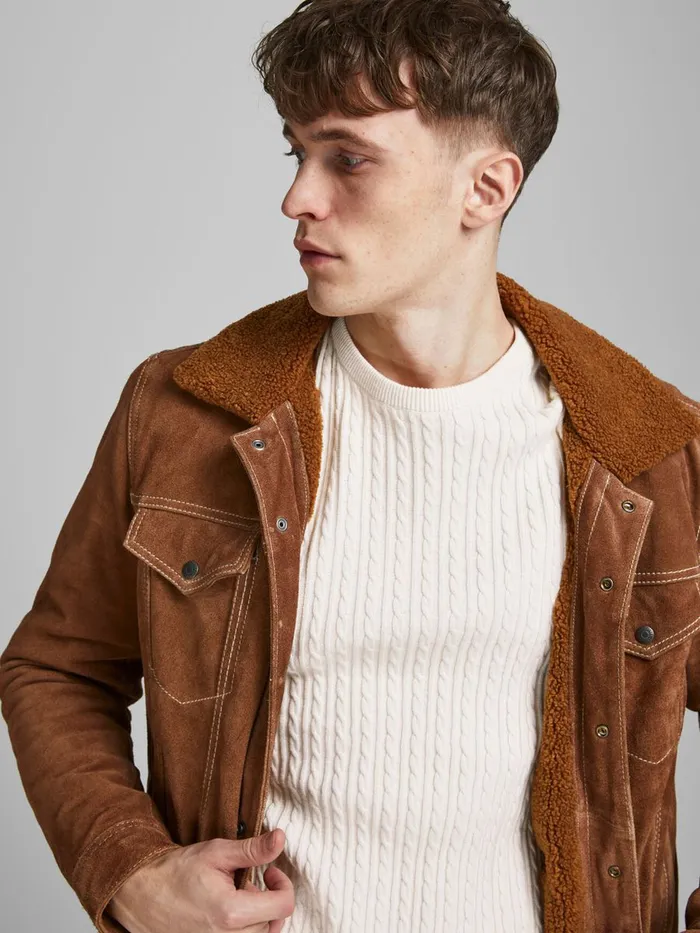 Knitwear JACK and JONES Mens CABLE KNITTED JUMPER White Jet Stream Cheap On Sale