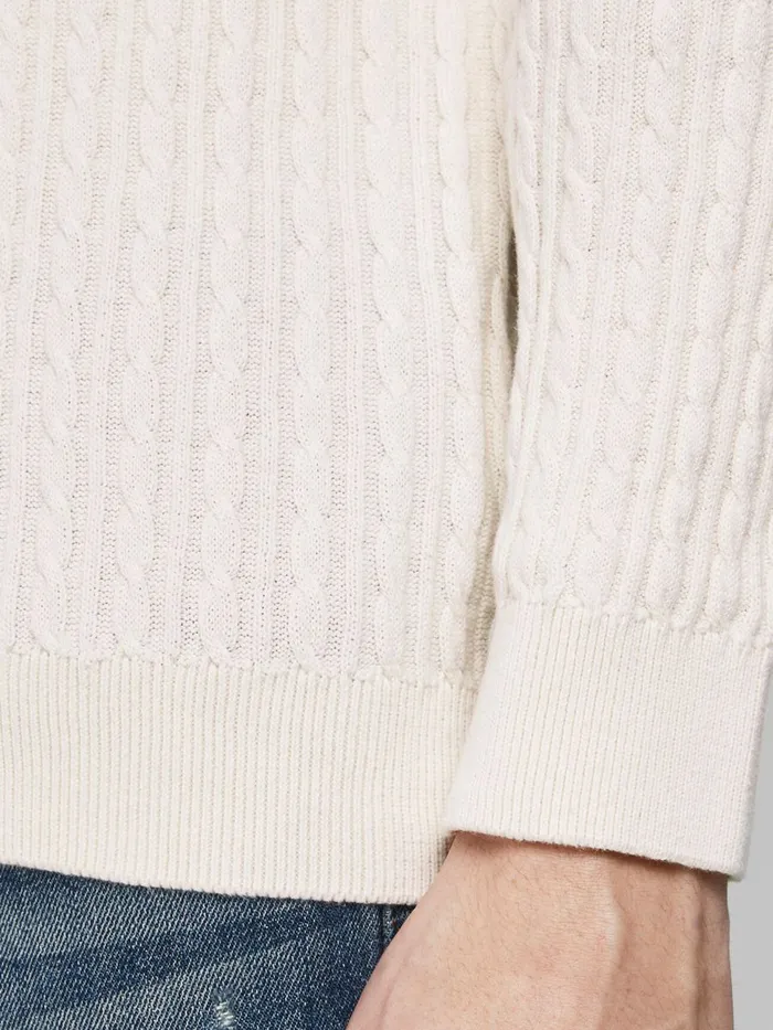 Knitwear JACK and JONES Mens CABLE KNITTED JUMPER White Jet Stream Cheap On Sale