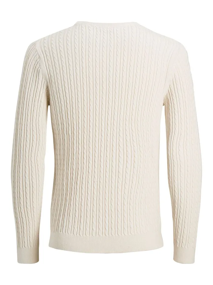 Knitwear JACK and JONES Mens CABLE KNITTED JUMPER White Jet Stream Cheap On Sale