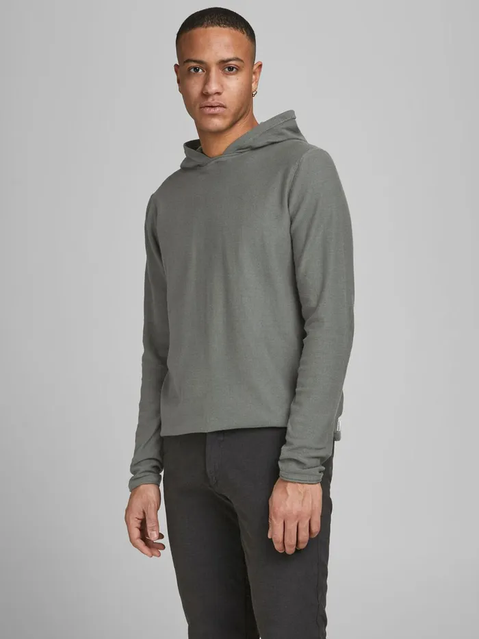 Knitwear JACK and JONES Mens HOODED KNITTED PULLOVER Grey Sedona Sage On Sale