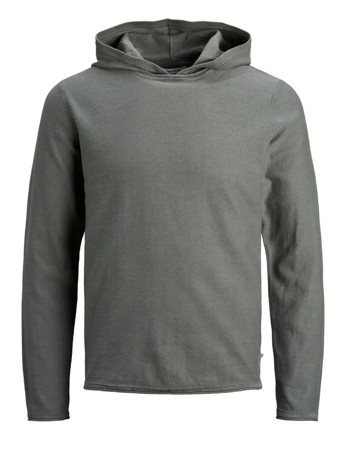 Knitwear JACK and JONES Mens HOODED KNITTED PULLOVER Grey Sedona Sage On Sale