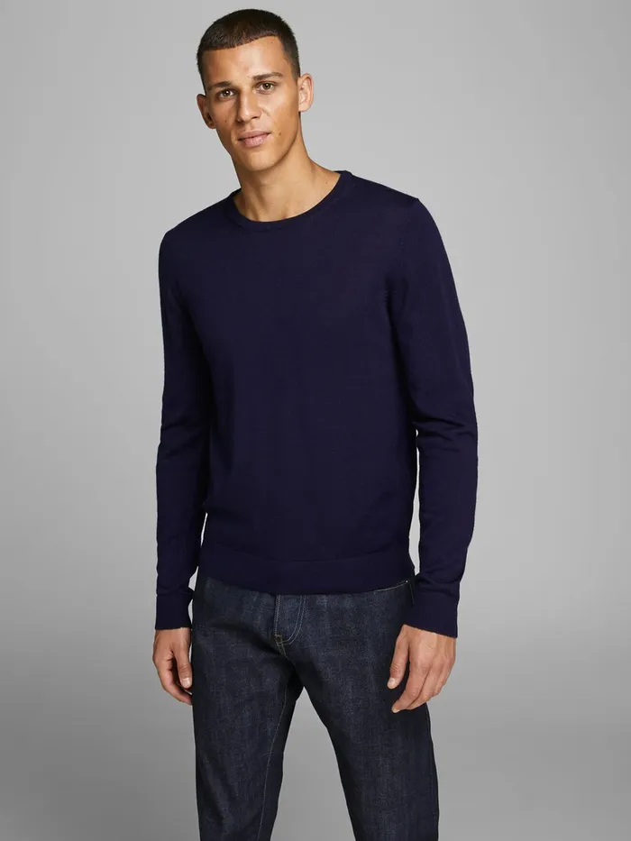 Knitwear JACK and JONES Mens MERINO KNITTED PULLOVER Blue Maritime Blue Casaul Knitwear JACK and JONES Mens MERINO KNITTED PULLOVER Blue Maritime Blue Casaul