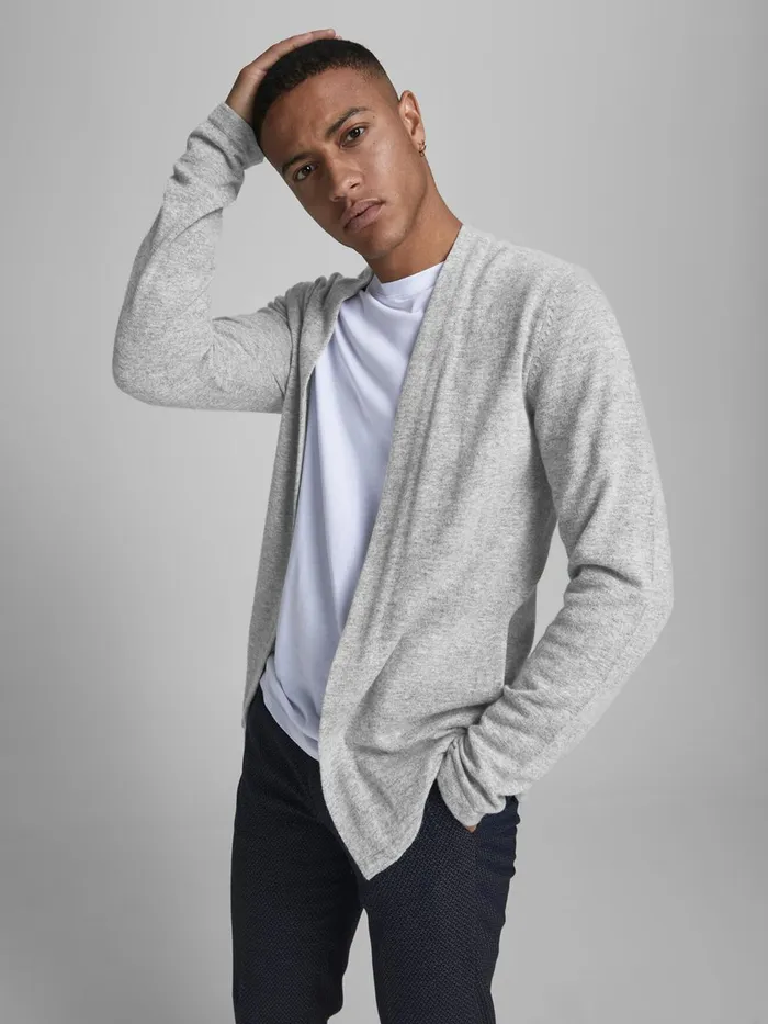 Knitwear JACK and JONES Mens OPEN CARDIGAN Grey Light Grey Melange Online