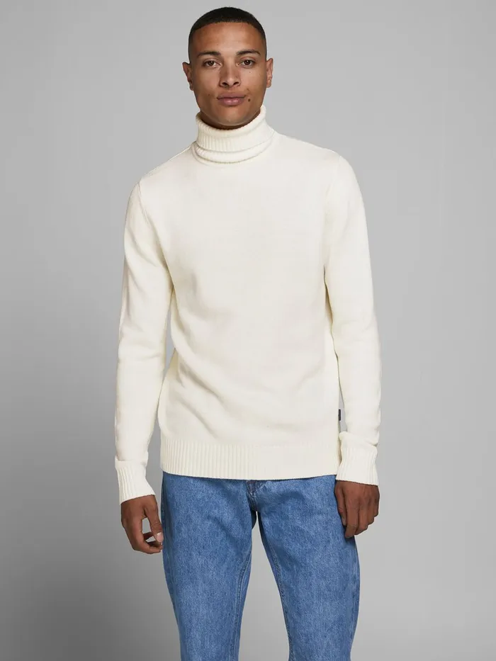 Knitwear JACK and JONES Mens RIBBED ROLL NECK White Cloud Dancer Online