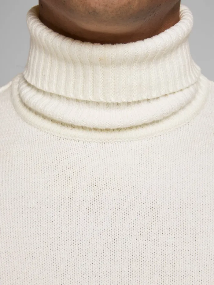 Knitwear JACK and JONES Mens RIBBED ROLL NECK White Cloud Dancer Online
