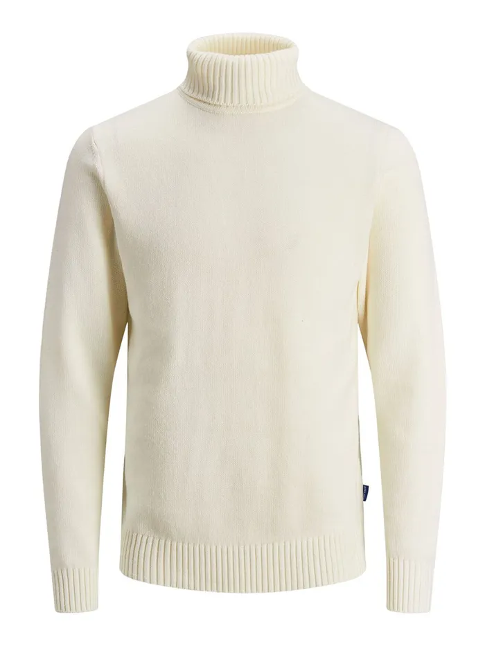 Knitwear JACK and JONES Mens RIBBED ROLL NECK White Cloud Dancer Online
