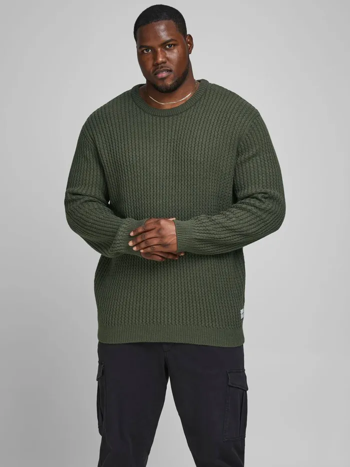 Knitwear JACK and JONES Mens TEXTURED PLUS SIZE PULLOVER Green Forest Night Popular Knitwear JACK and JONES Mens TEXTURED PLUS SIZE PULLOVER Green Forest Night Popular