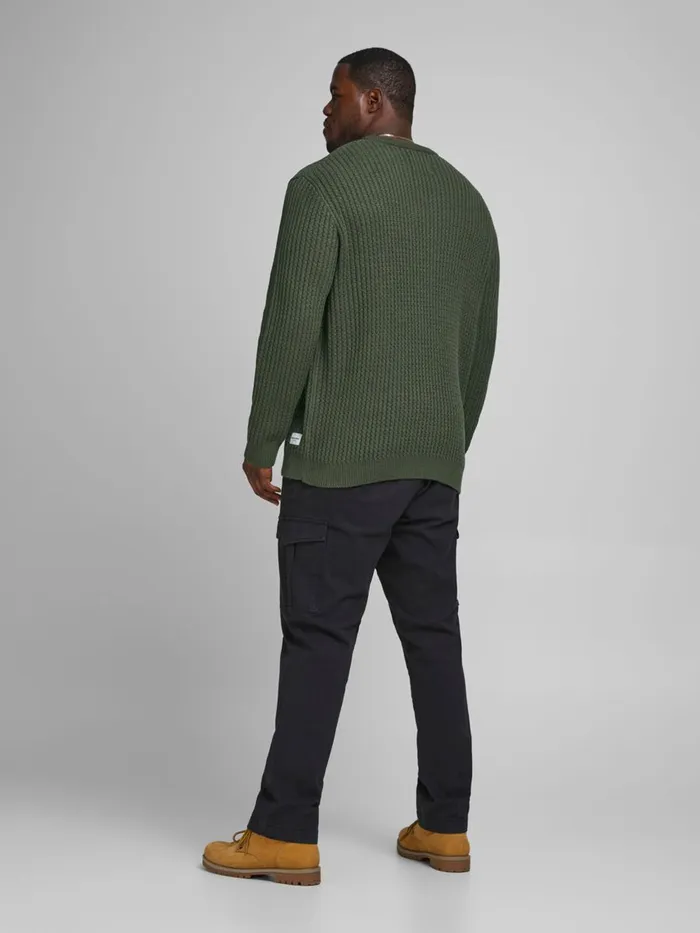 Knitwear JACK and JONES Mens TEXTURED PLUS SIZE PULLOVER Green Forest Night Popular