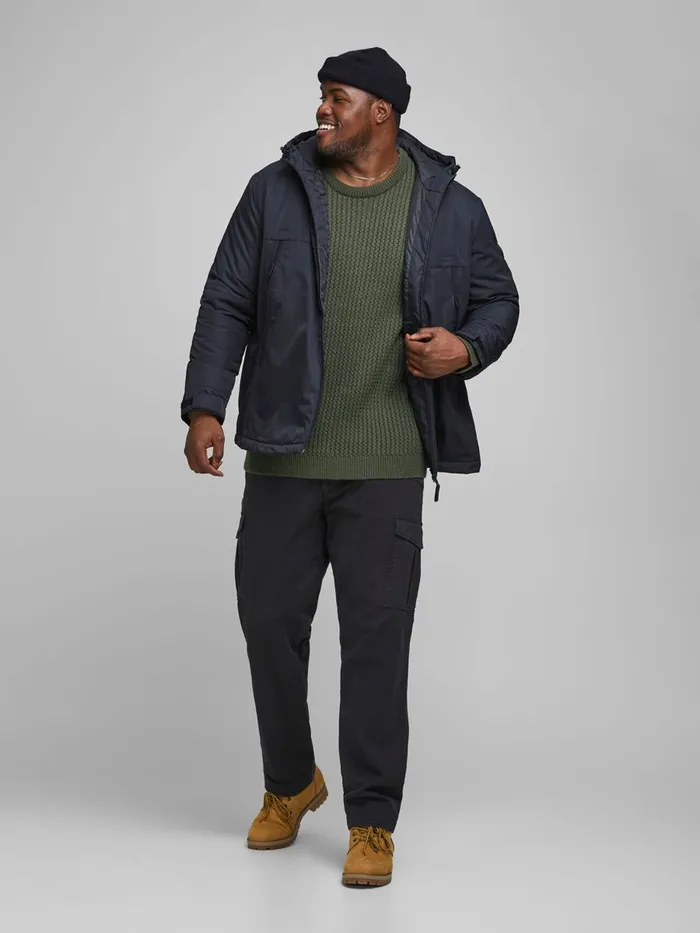 Knitwear JACK and JONES Mens TEXTURED PLUS SIZE PULLOVER Green Forest Night Popular