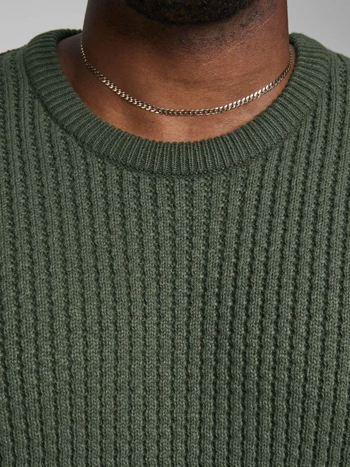 Knitwear JACK and JONES Mens TEXTURED PLUS SIZE PULLOVER Green Forest Night Popular
