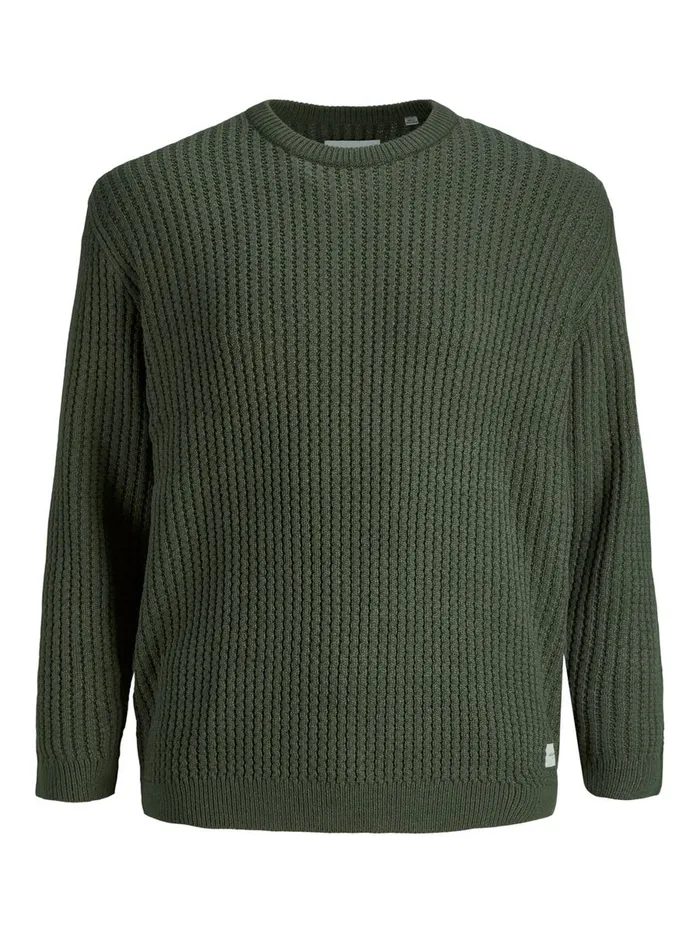 Knitwear JACK and JONES Mens TEXTURED PLUS SIZE PULLOVER Green Forest Night Popular