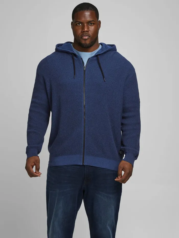 Knitwear JACK and JONES Mens ZIP PLUS SIZE CARDIGAN Blue Navy Blazer Casaul