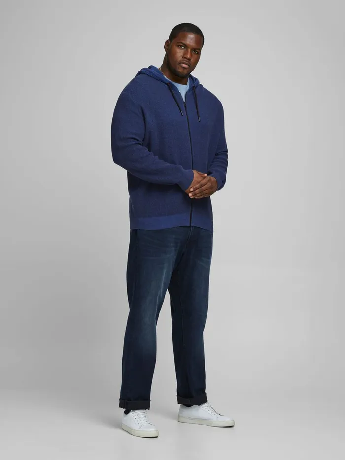 Knitwear JACK and JONES Mens ZIP PLUS SIZE CARDIGAN Blue Navy Blazer Casaul