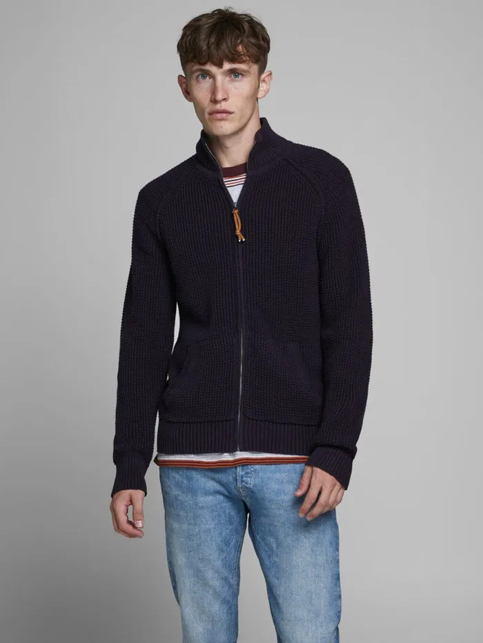 Knitwear JACK and JONES Mens ZIP THROUGH KNITTED PULLOVER Blue Deep Well Gift 4 You Knitwear JACK and JONES Mens ZIP THROUGH KNITTED PULLOVER Blue Deep Well Gift 4 You