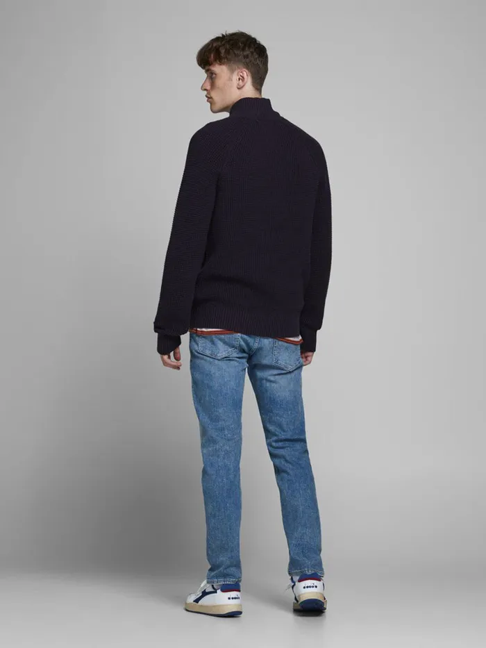 Knitwear JACK and JONES Mens ZIP THROUGH KNITTED PULLOVER Blue Deep Well Gift 4 You