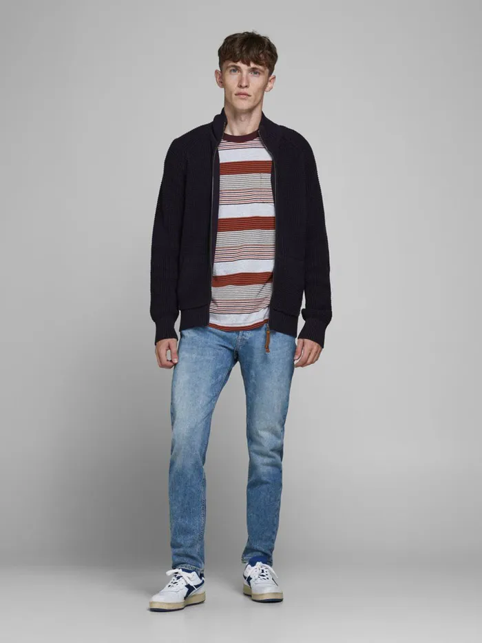 Knitwear JACK and JONES Mens ZIP THROUGH KNITTED PULLOVER Blue Deep Well Gift 4 You