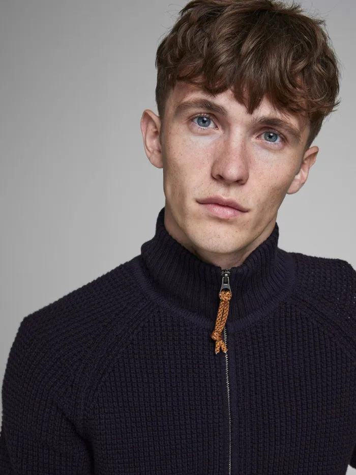 Knitwear JACK and JONES Mens ZIP THROUGH KNITTED PULLOVER Blue Deep Well Gift 4 You