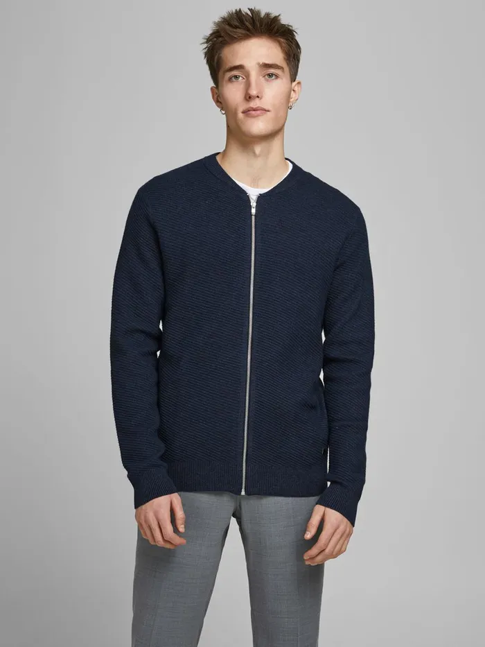 Knitwear JACK and JONES Mens ZIPPED THROUGH CARDIGAN Blue Maritime Blue Gift for Friend Knitwear JACK and JONES Mens ZIPPED THROUGH CARDIGAN Blue Maritime Blue Gift for Friend