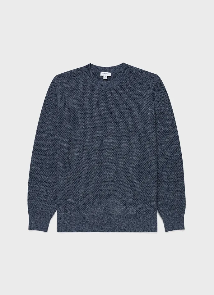 Knitwear Men ussunspel Honeycomb Cotton Crew Neck Jumper Indigo