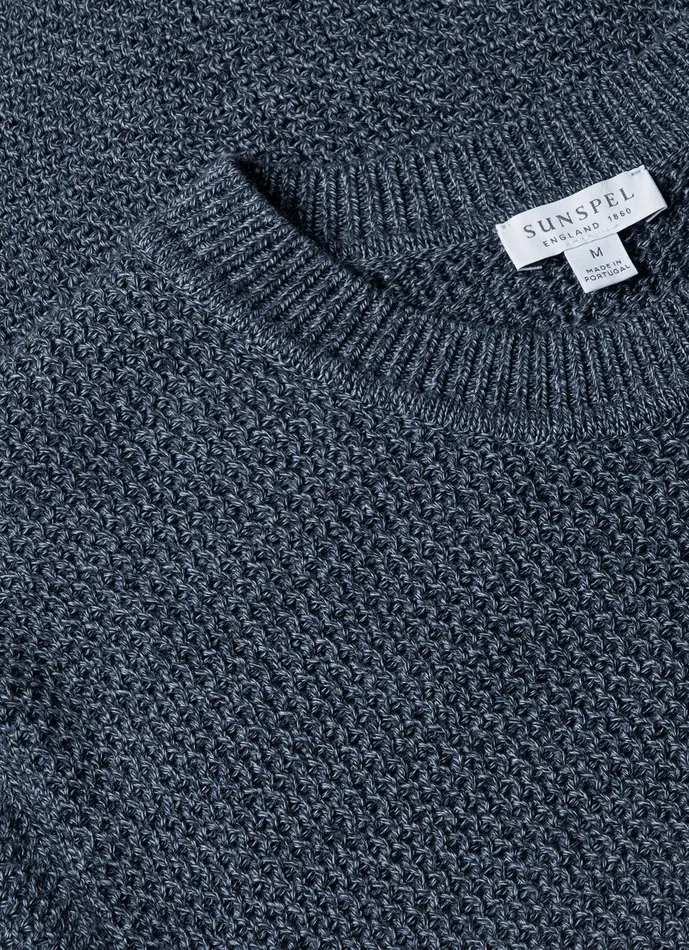 Knitwear Men ussunspel Honeycomb Cotton Crew Neck Jumper Indigo Knitwear Men ussunspel Honeycomb Cotton Crew Neck Jumper Indigo