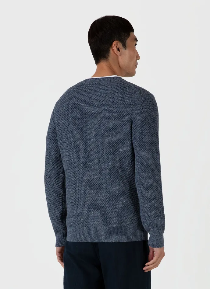 Knitwear Men ussunspel Honeycomb Cotton Crew Neck Jumper Indigo Knitwear Men ussunspel Honeycomb Cotton Crew Neck Jumper Indigo